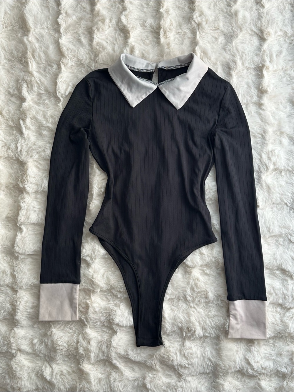 Dolls Goth Long-Sleeve with White Collar and Cuffs Bodysuit Essential- Women’s